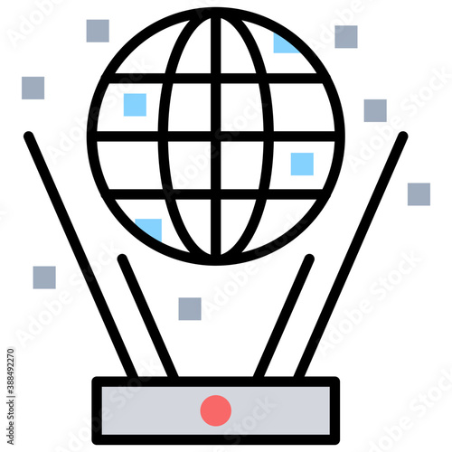 
Internet router with globe, Fastest wifi router line vector icon 
