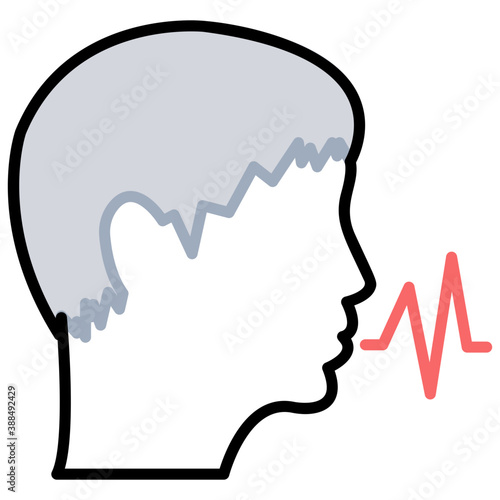
Human head with soundwaves, voice flat icon 
