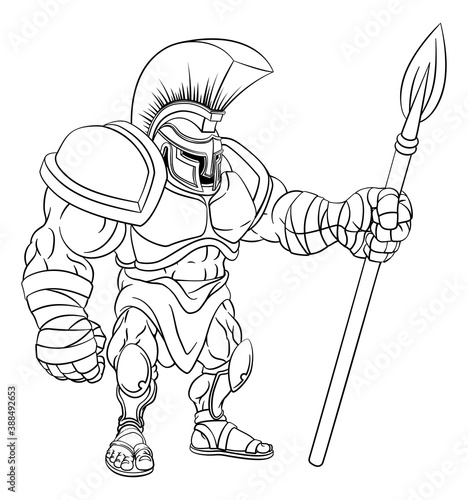 A Spartan soldier, Roman gladiator or ancient Greek trojan warrior cartoon character
