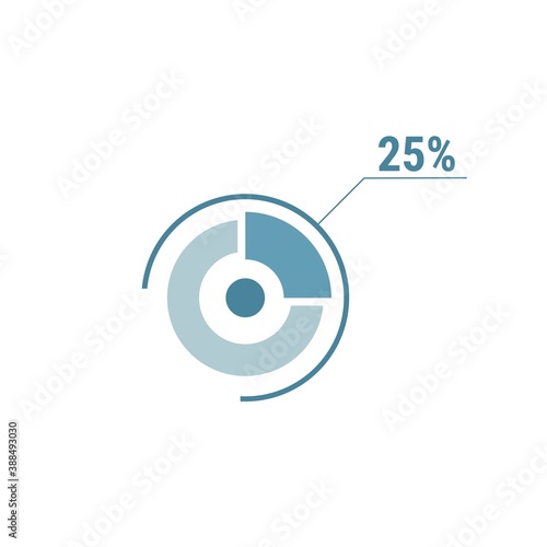 Twenty five percent chart, 25 percentage diagram, vector circle chart design