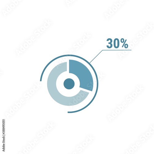 Thirty percent chart, 30 percentage diagram, vector circle chart design