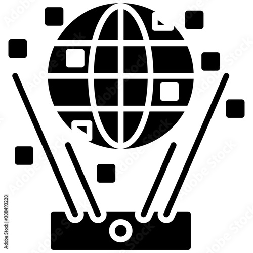 
Internet router with globe, Fastest wifi router line vector icon 
