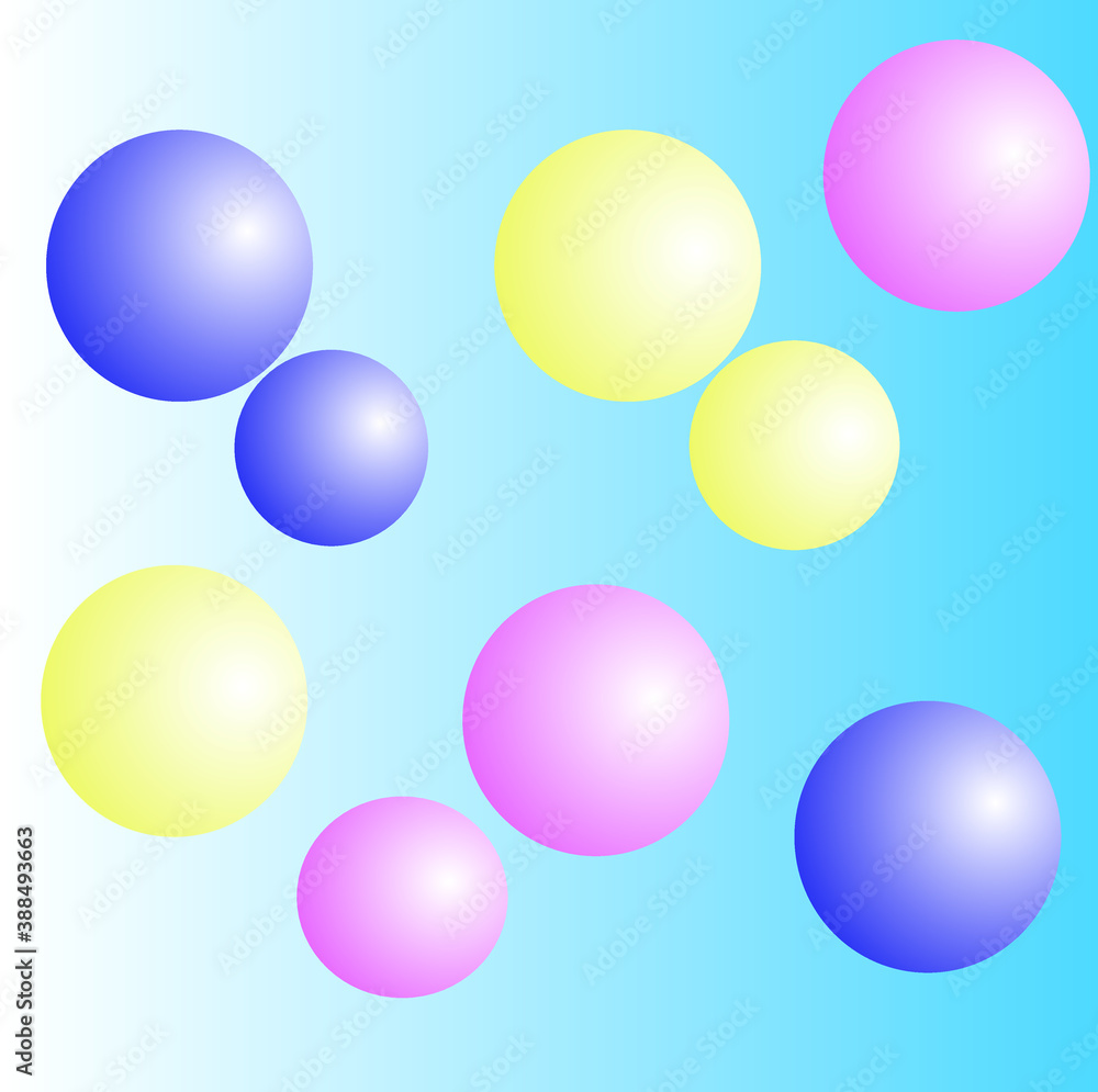 A set of multicolored balls isolated on a transparent blue background. Template for your graphic design