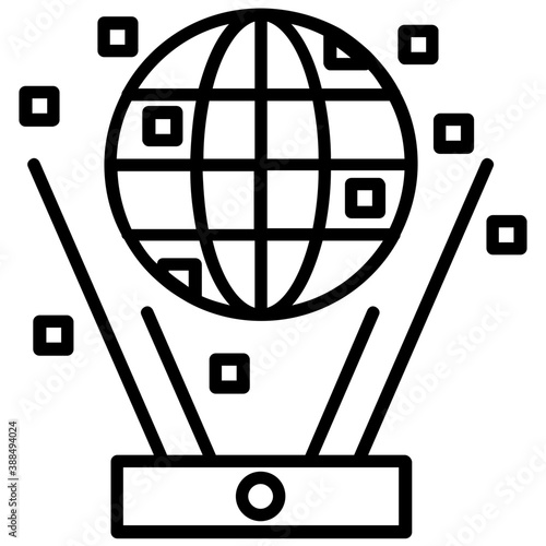 
Internet router with globe, Fastest wifi router line vector icon 

