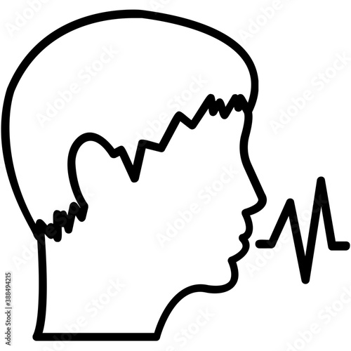 
Human head with soundwaves, voice flat icon 
