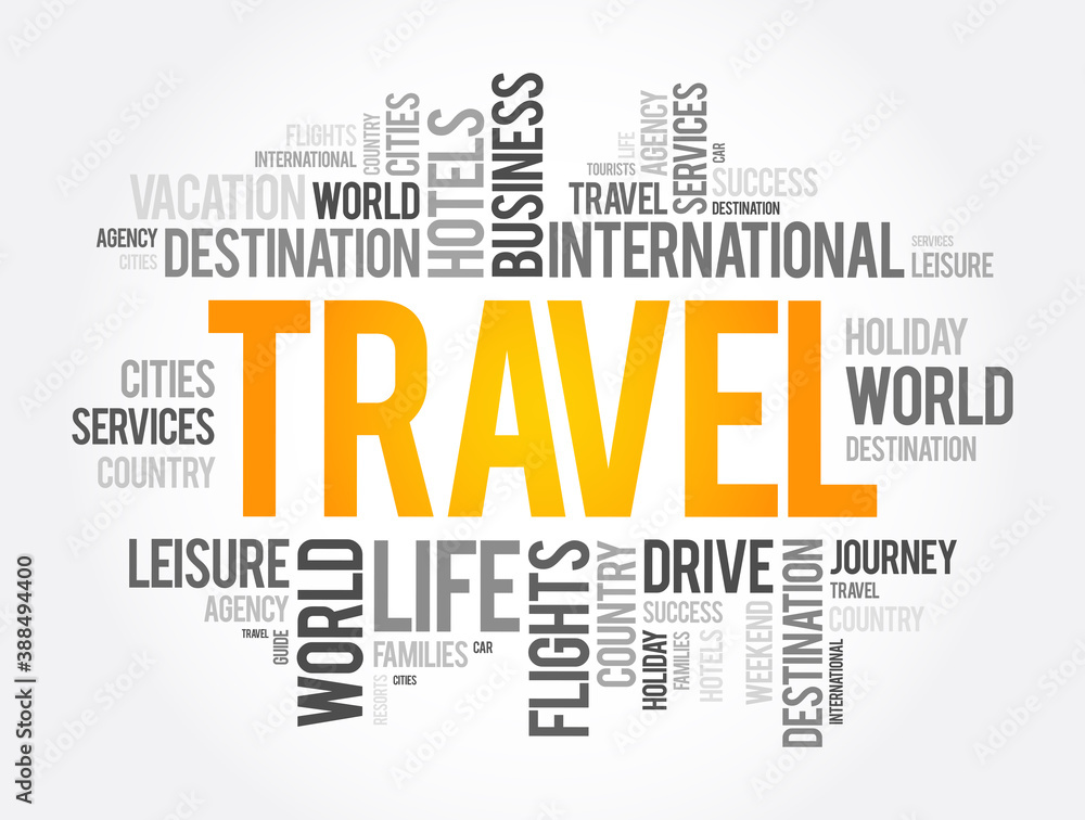 Travel word cloud collage, concept background Travel word cloud collage, concept background