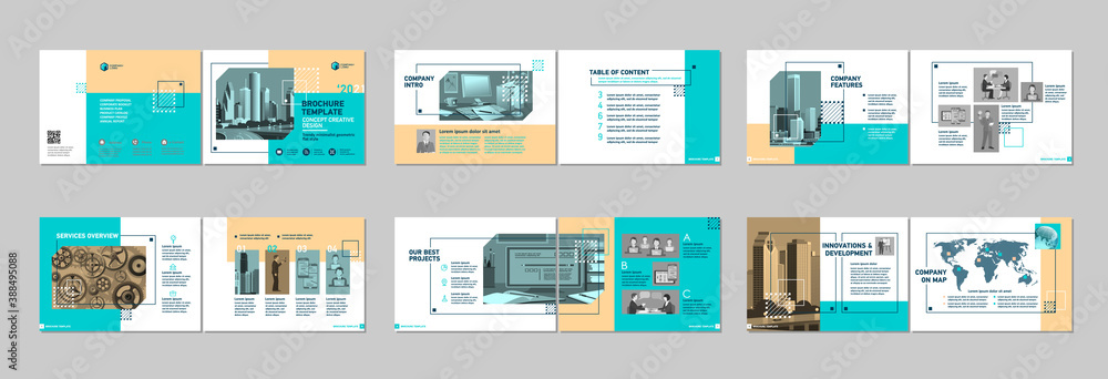 Brochure creative design. Multipurpose template, include cover, back and inside pages. Trendy minimalist flat geometric design. Vertical a4 format. Brochure creative design. Multipurpose template, include cover, back and inside pages. Trendy minimalist flat geometric design. Vertical a4 format.