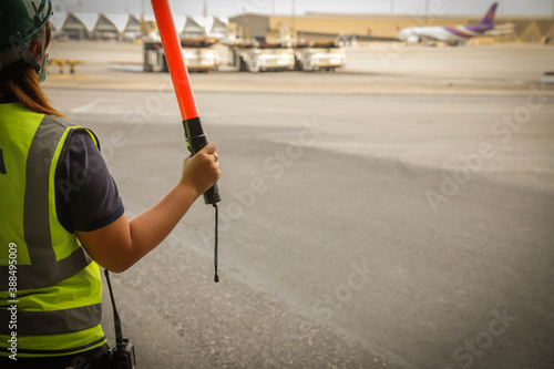 Young engineer working in the airport area