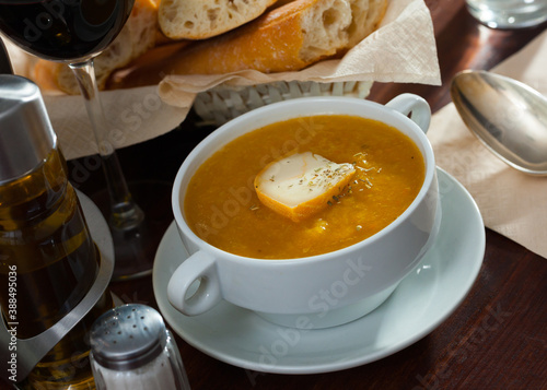 Cream soup with vegetables and soft cheese. High quality photo