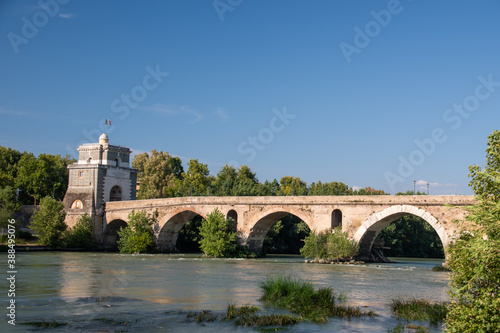 Milvian Bridge on river Tiber in Rome, Italy 