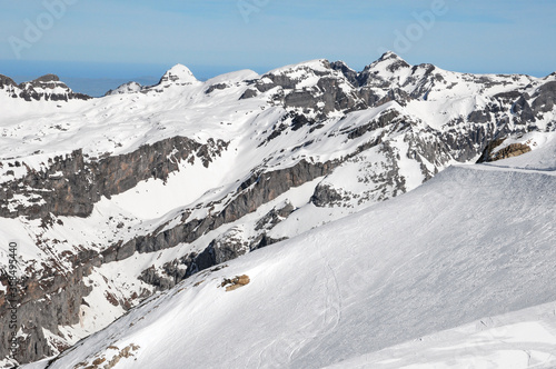 The white slopes around the Engelberger and Uri Rotstöckli seen from Mount Titlis.