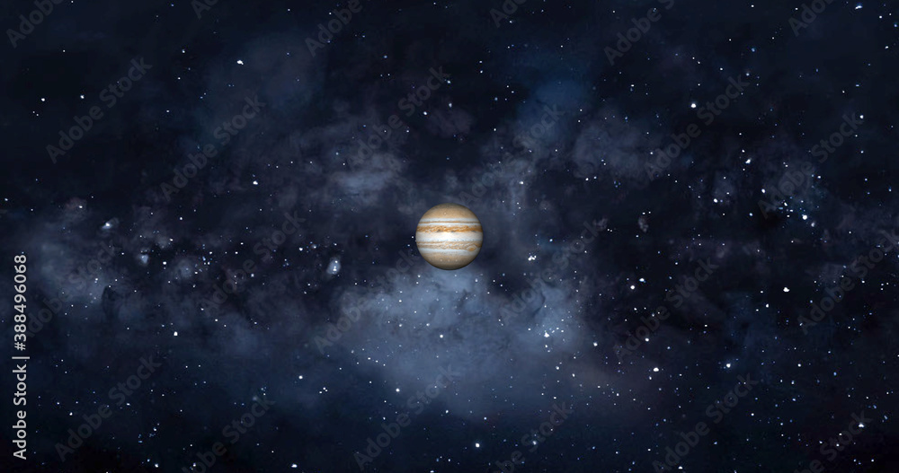 Jupiter on space with colorful starry night. front view of