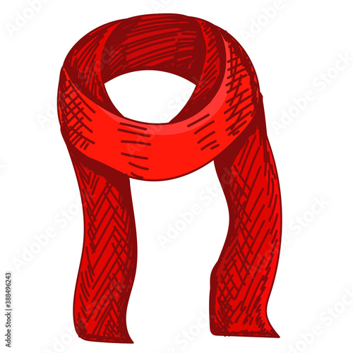vector, isolated, hand drawn sketch red scarf