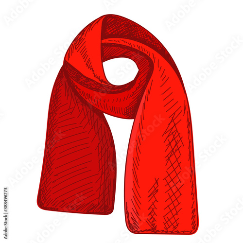  isolated, hand drawn sketch red scarf