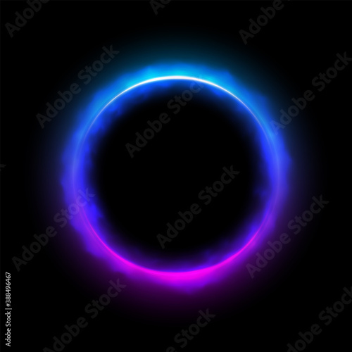 Abstract Round blue and pink light frame with smoke, Suitable for product advertising, product design, and other. Vector Illustration