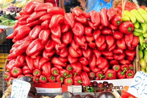 Vegetables and fruits for sale at street market in Athens, Greece, October 9 2020.