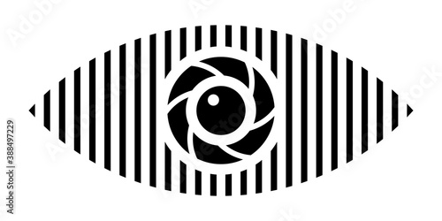 Eye icon, symbol, isolated on white background. Creative geometric technical eye, logo template. Flat design style. Vector monochrome illustration.