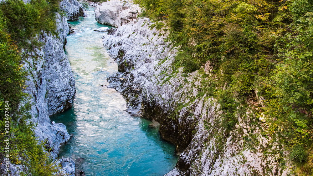 Caporetto, Kozjak waterfalls, Isonzo river nestled in the Julian pre-Alps. Slovenia