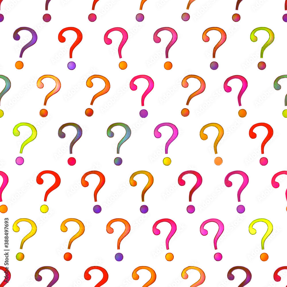 Seamless texture of bright shiny colorful question mark, Isolation on a white background Seamless texture of bright shiny colorful question mark, Isolation on a white background