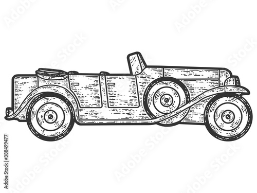 Old retro car. Engraving vector illustration. Sketch scratch board imitation.