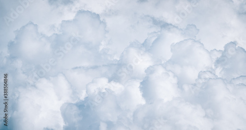 White clouds. Panoramic view of dense and curious clouds.