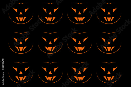 Pattern of big halloween pumpkins, orange on black