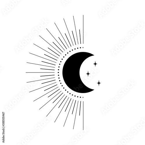 Sun and moon tatoo vector illustration. Stars mystical concept drawn. . Vector illustration