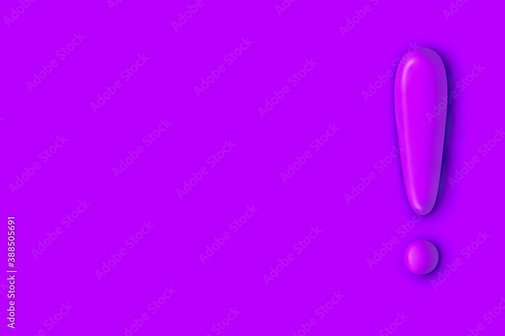 3d purple exclamation mark icon isolated on purple vivid  color wall background with shadow 3D rendering