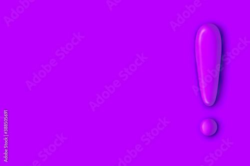 3d purple exclamation mark icon isolated on purple vivid color wall background with shadow 3D rendering