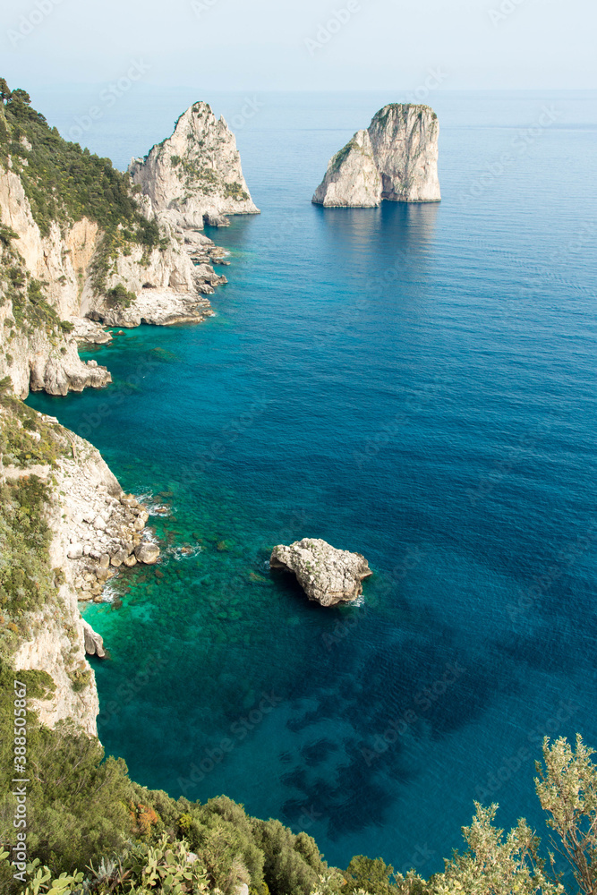 Beautiful landscape of capri island with faraglioni