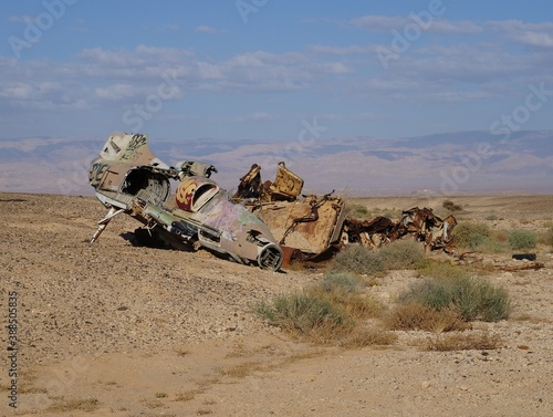 Remains of crashed military plane in the desert