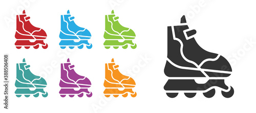 Black Roller skate icon isolated on white background. Set icons colorful. Vector Illustration.