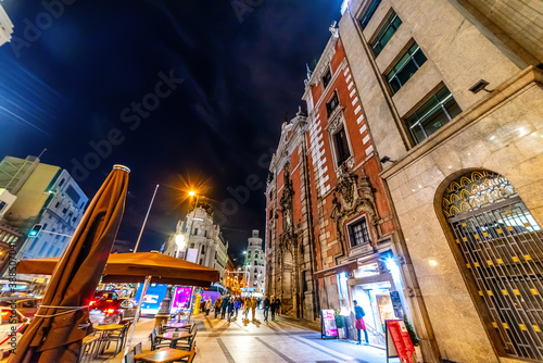 Night life in Gran Via boulevard in downtown Madrid