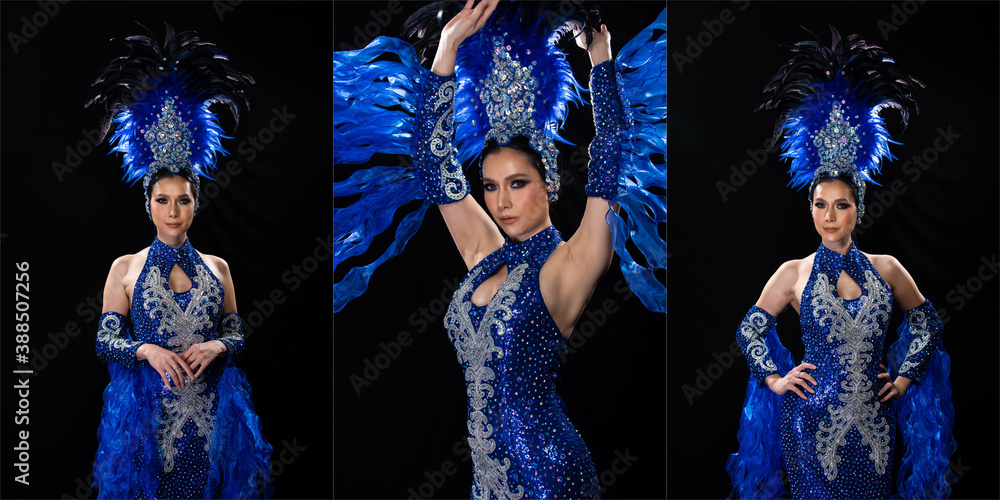 Fototapeta premium Woman in Cabaret Carnival Fancy Dress Gown with glitter, luxury decoration