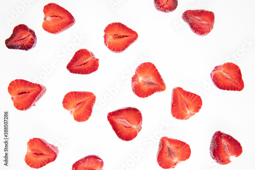 red raw fresh strawberries on white background, close view 