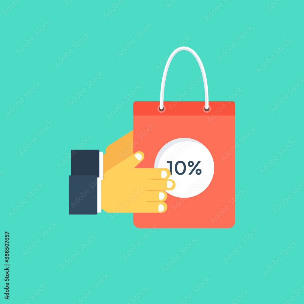 Hand holding shopping bag with discount offer and delivering it, online shopping delivery concept
Hand holding shopping bag with discount offer and delivering it, online shopping delivery concept