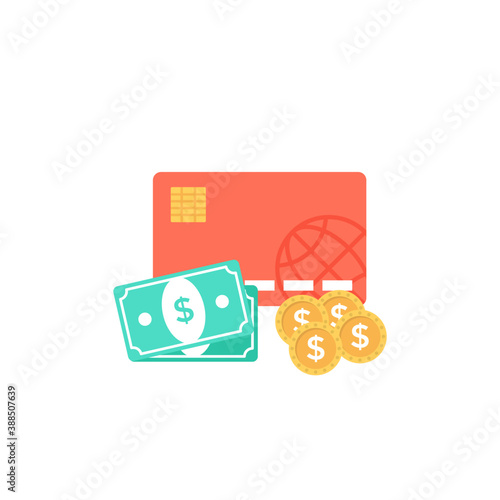 
Credit card, banknotes and dollar coin presenting the concept of payment method
