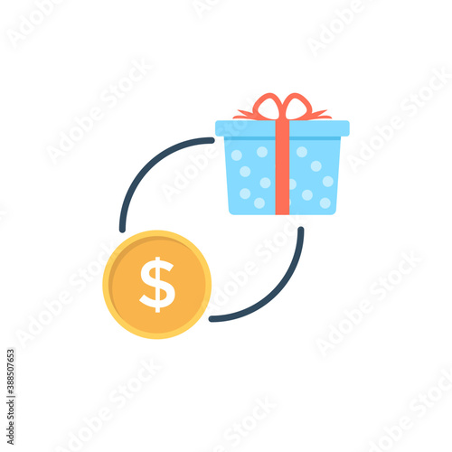 
A gift box exchanging with dollar coin is concept of deal 
