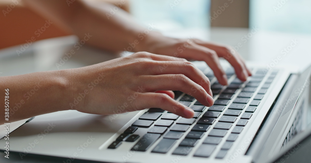 Woman works on laptop computer at home Woman works on laptop computer at home