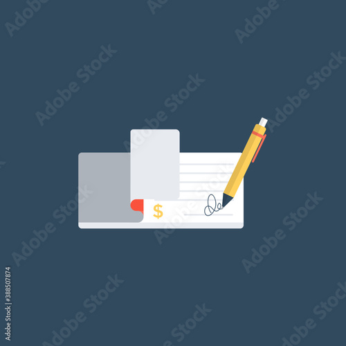 
Paradigm design of a cheque being checked by a pencil to show signed cheque icon
