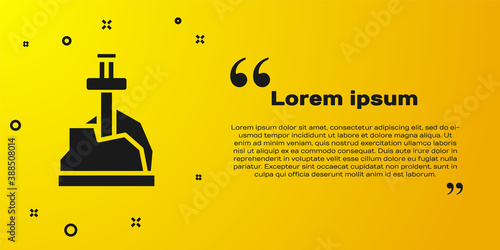 Black Sword in the stone icon isolated on yellow background. Excalibur the sword in the stone from the Arthurian legends. Vector.