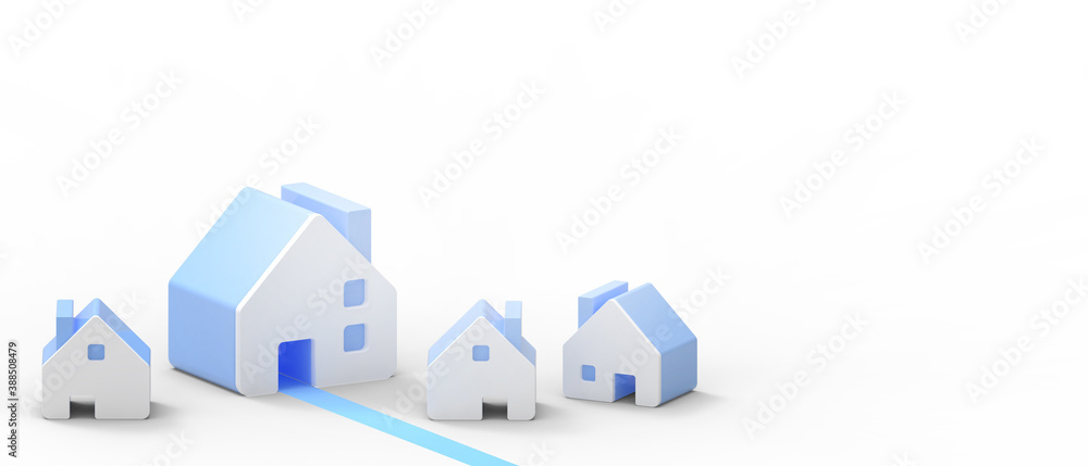 Paper Housing and Concept for property industry ladder.mortgage and real estate investment and copy space isolated on white background  - 3d rendering