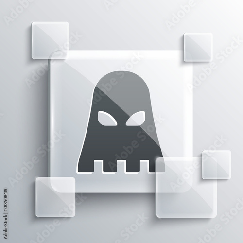 Grey Executioner mask icon isolated on grey background. Hangman, torturer, executor, tormentor, butcher, headsman icon. Square glass panels. Vector.