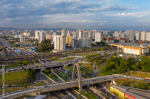 entrance to the Tatuape neighborhood, at sunset, Sao Paulo, Brazil, seen from above