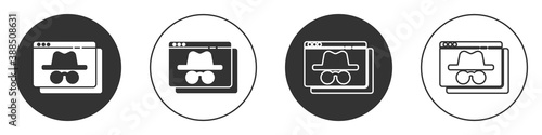 Black Browser incognito window icon isolated on white background. Circle button. Vector.