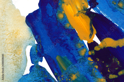 Bilde på lerret Hand painted dark blue and yellow watercolor background