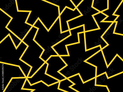 Abstract yellow cracked lines on black background