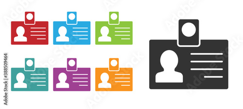 Black Identification badge icon isolated on white background. It can be used for presentation, identity of the company, advertising. Set icons colorful. Vector.