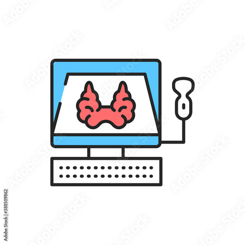 Ultrasonic diagnostic thyroid gland color line icon. Pictogram for web page, mobile app, promo.