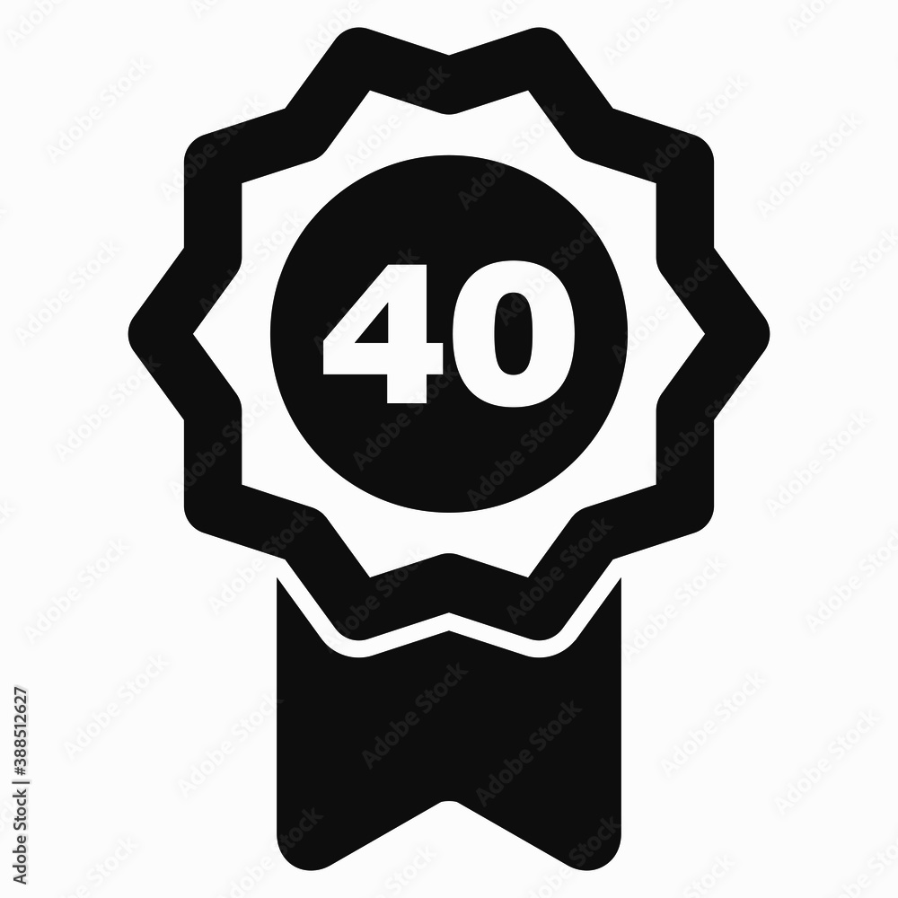 Medal and number forty icon. Guarantee illustration. Winner icon. Approval label. Reward. Vector icon. Medal and number forty icon. Guarantee illustration. Winner icon. Approval label. Reward. Vector icon.